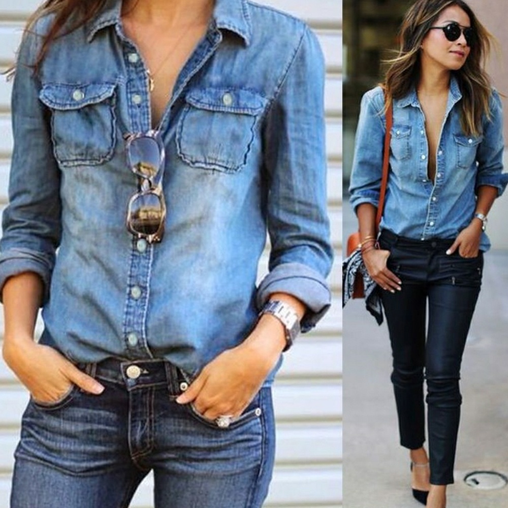 Trend Setting High Low Denim Button Up